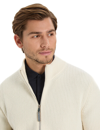 Кардиган мужской на молнии Merino Knitted, цвет молочный, фото 2