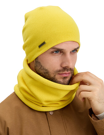Комплект шапка и снуд из 100% шерсти мериносов для мужчин, цвет желтый, фото 2