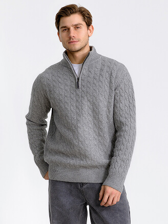 Джемпер мужской с косами, цвет серый меланж, фото 1