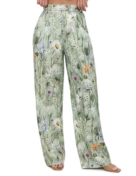 LINEN Брюки женские прямые, цвет шалфей, паттерн wild flowers, фото 2