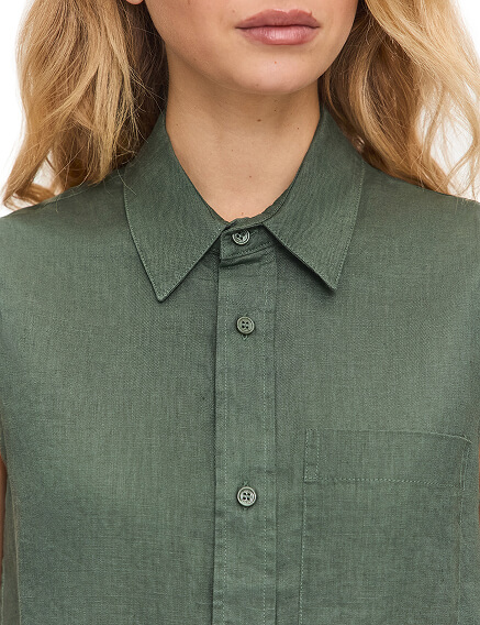 LINEN Блуза женская без рукавов, цвет темно-зеленый, фото 3