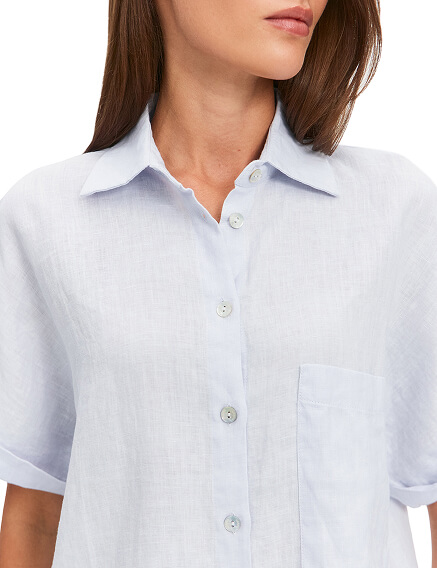 LINEN Рубашка женская прямая с коротким рукавом, цвет небесно-голубой, фото 3