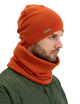 Комплект шапка и снуд из 100% шерсти мериносов для мужчин, цвет кирпичный, фото 2