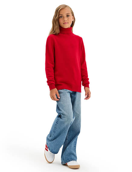 Свитер Merino Base детский для девочек, цвет алый, фото 2