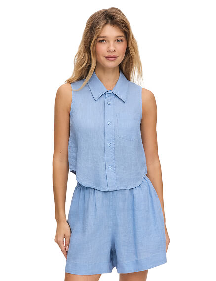 LINEN Блуза женская без рукавов, цвет голубой пепельный, фото 1