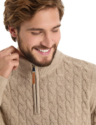 Джемпер мужской с косами, цвет бежевый, фото 2