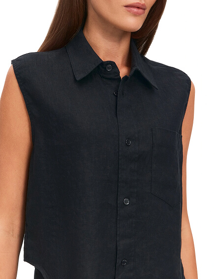 LINEN Блуза женская без рукавов, цвет черный, фото 3