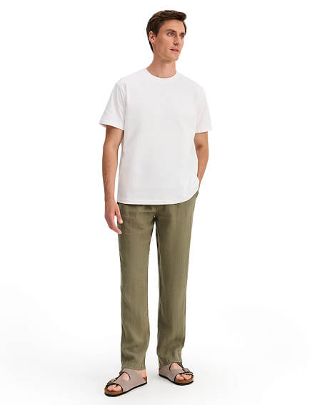 Брюки из 100% льна для мужчин, цвет хаки, фото 1