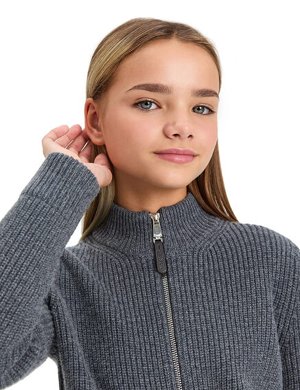 Кардиган из 100% шерсти мериноса на молнии для девочек-подростков, цвет графитовый, фото 2
