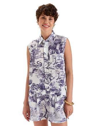 Блуза SILK женская без рукавов, цвет принт светлый toile de jouy, фото 1