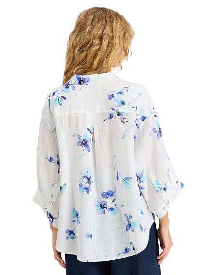 Рубашка женская c широкими рукавами серии LINEN, цвет паттерн flowers, фото 2