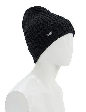 Шерстяная шапка  с отворотом, цвет черный, фото 2