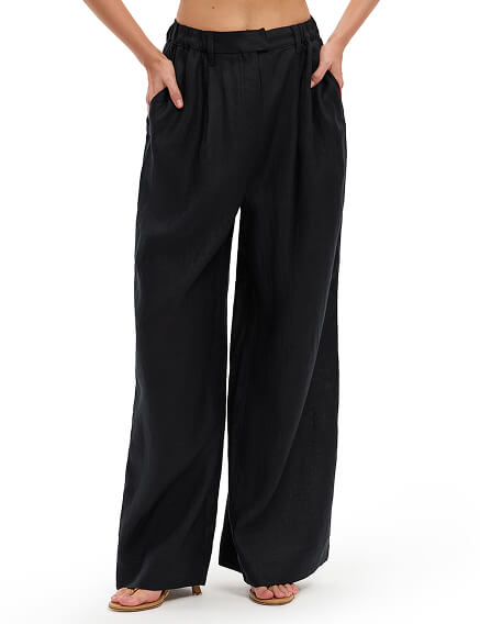LINEN Брюки женские широкие, цвет черный, фото 1
