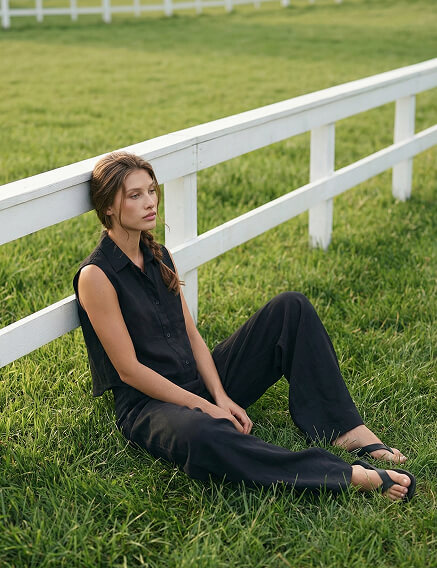 LINEN Брюки женские прямые, цвет черный, фото 1