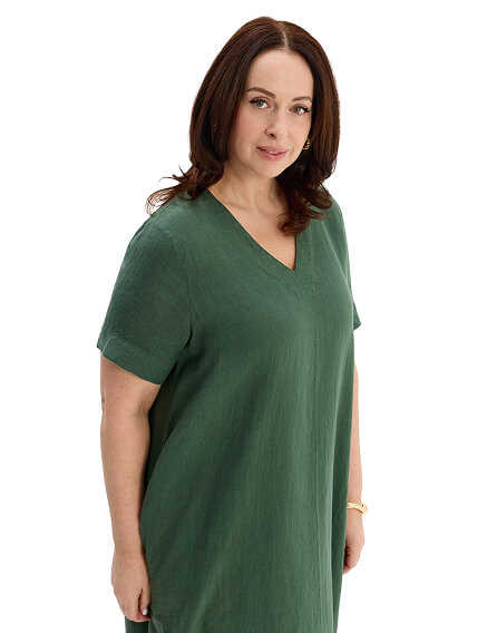 Платье А-силуэта из умягченного льна, цвет олива, фото 2