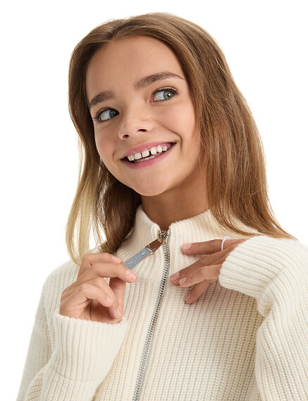 Кардиган из 100% шерсти мериноса на молнии для девочек-подростков, цвет молочный, фото 2