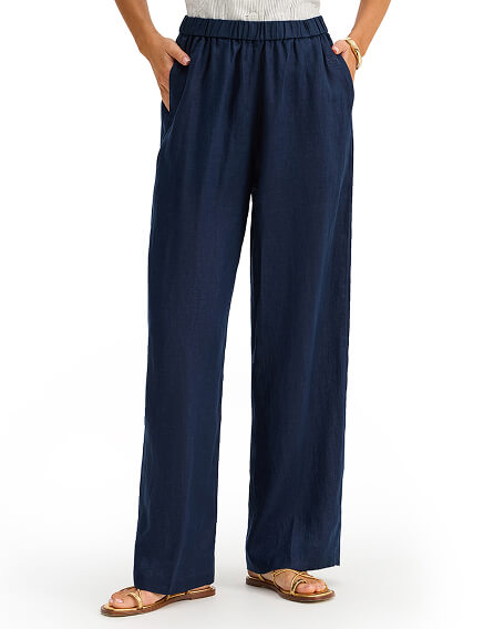 LINEN Брюки женские прямые, цвет темно-синий, фото 2