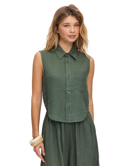LINEN Блуза женская без рукавов, цвет темно-зеленый, фото 1