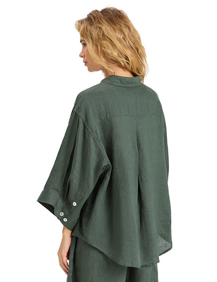 Рубашка женская c широкими рукавами серии LINEN, цвет темно-зеленый, фото 2