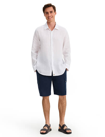 Шорты с карманами из 100% льна для мужчин, цвет темно-синий, фото 1