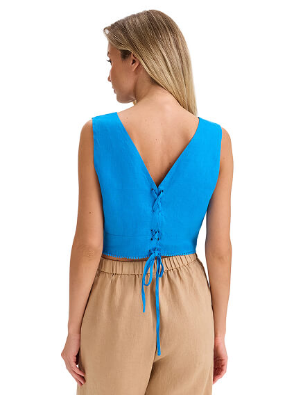 LINEN Топ женский на завязках, цвет лазурный, фото 2