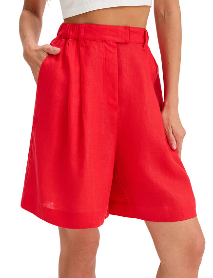 LINEN Шорты женские удлиненные, цвет красный, фото 3