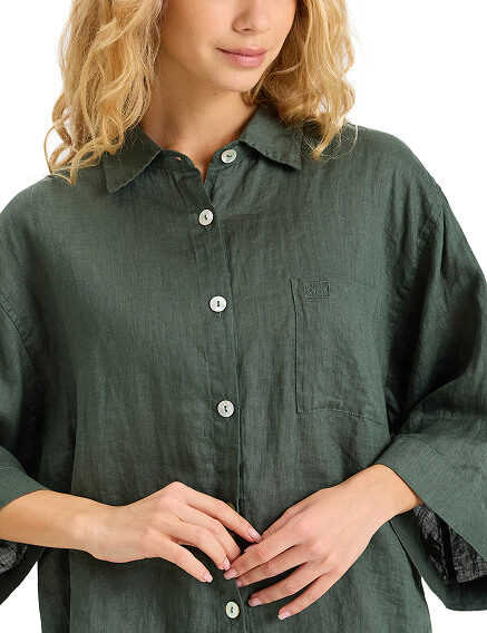 Рубашка женская c широкими рукавами серии LINEN, цвет темно-зеленый, фото 3
