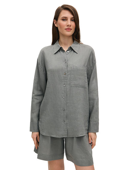 LINEN Рубашка женская oversize, цвет пыльно серо-зеленый, фото 1