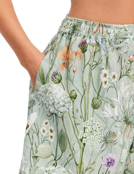 LINEN Шорты женские короткие, цвет шалфей, паттерн wild flowers, фото 3