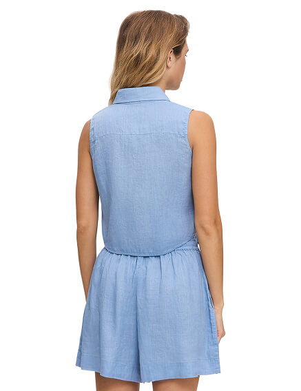 LINEN Блуза женская без рукавов, цвет голубой пепельный, фото 2