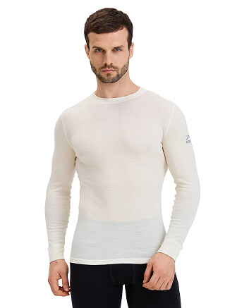 Термобелье футболка (термофуфайка) мужская с длинным рукавом серии SOFT. Знак Woolmark, цвет молочный, фото 1