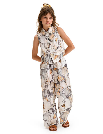 Брюки SILK для девочки прямые, цвет паттерн peonies, фото 3