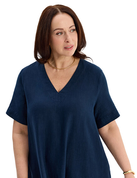 Платье А-силуэта из умягченного льна, цвет темно-синий, фото 2