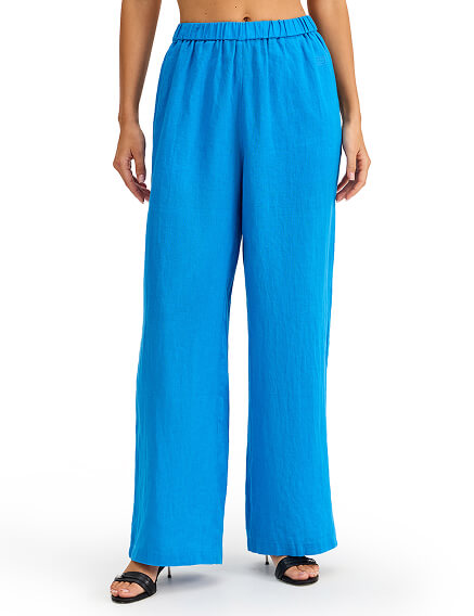LINEN Брюки женские прямые, цвет лазурный, фото 1