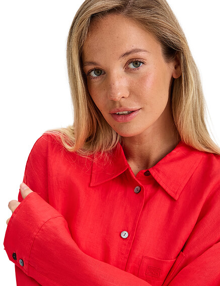 LINEN Рубашка женская oversize, цвет красный, фото 3