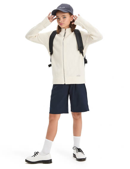 Кардиган из 100% шерсти мериноса на молнии для девочек-подростков, цвет молочный, фото 3