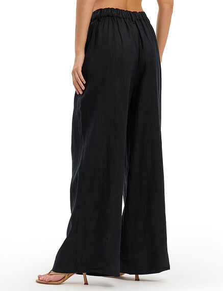 LINEN Брюки женские широкие, цвет черный, фото 2