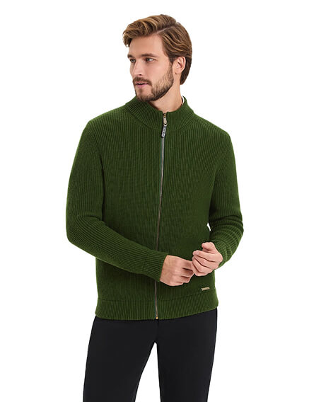 Подарочный набор Кардиган на молнии Merino Knitted для мужчин, цвет олива, фото 2