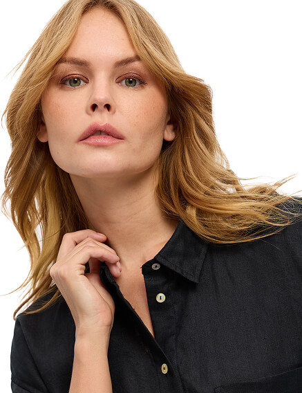 LINEN Рубашка женская с коротким рукавом, цвет черный, фото 3