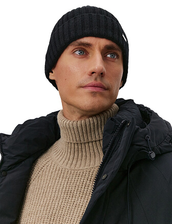 Шерстяная шапка  с отворотом, цвет черный, фото 3