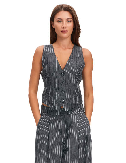 Элегантный льняной жилет LINEN, цвет серый-полоска белая, фото 1