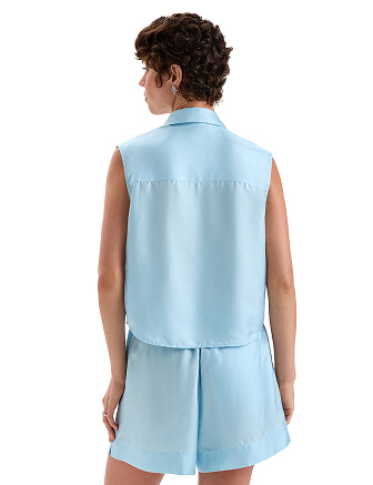 Блуза SILK женская без рукавов, цвет нежно-голубой, фото 2