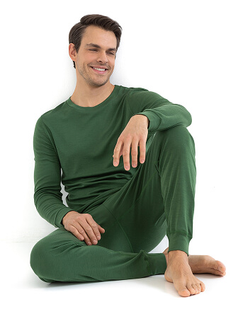 Термобелье костюм для сна и дома мужской из шерсти мериноса, цвет олива, фото 1