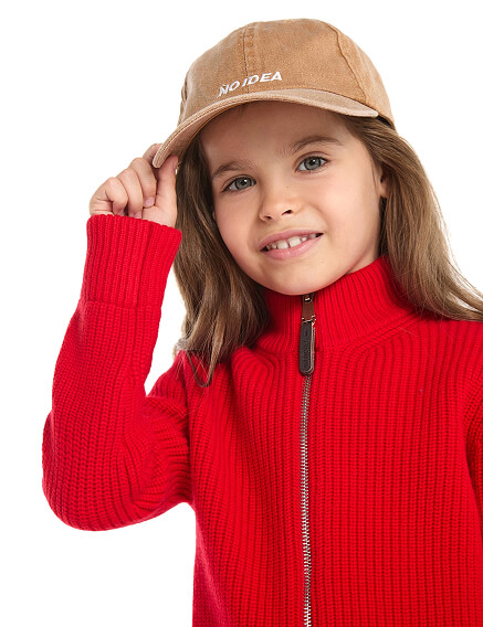 Кардиган из 100% шерсти мериноса на молнии для девочек, цвет красный, фото 2