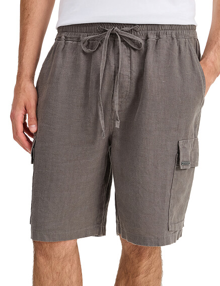 Шорты с карманами из 100% льна для мужчин, цвет серый, фото 3