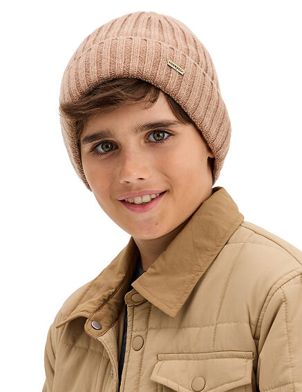 Шерстяная шапка  с отворотом, цвет бежевый меланж, фото 1