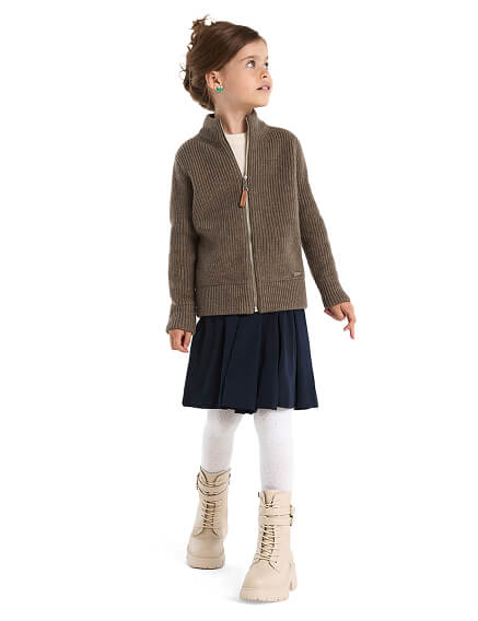 Кардиган из 100% шерсти мериноса на молнии для девочек, цвет коричневый, фото 3