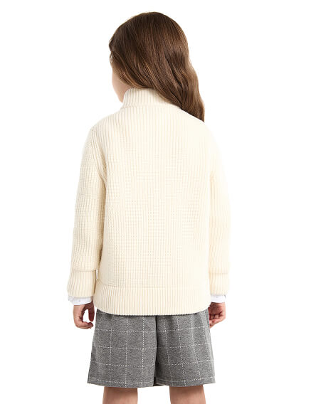 Кардиган из 100% шерсти мериноса на молнии для девочек, цвет молочный, фото 3