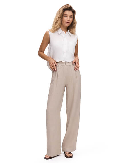 LINEN Брюки женские прямые, цвет бежевый, фото 1