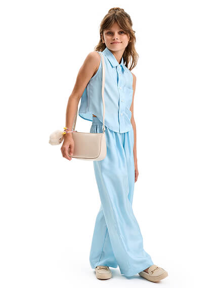 Брюки SILK для девочки прямые, цвет нежно-голубой, фото 3